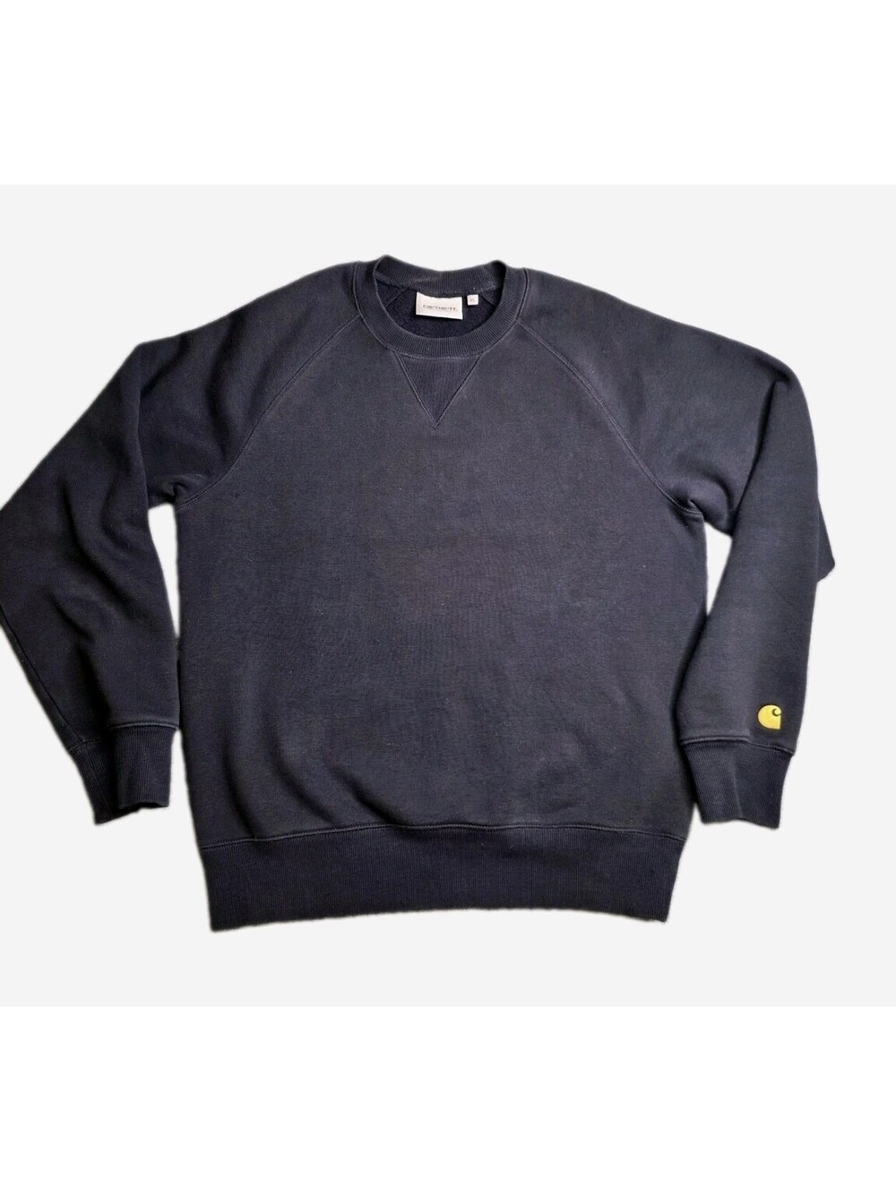 Carhartt WIP Chase Sweatshirt Mens XS Dark Navy Blue Crewneck Gold Logo Pullover